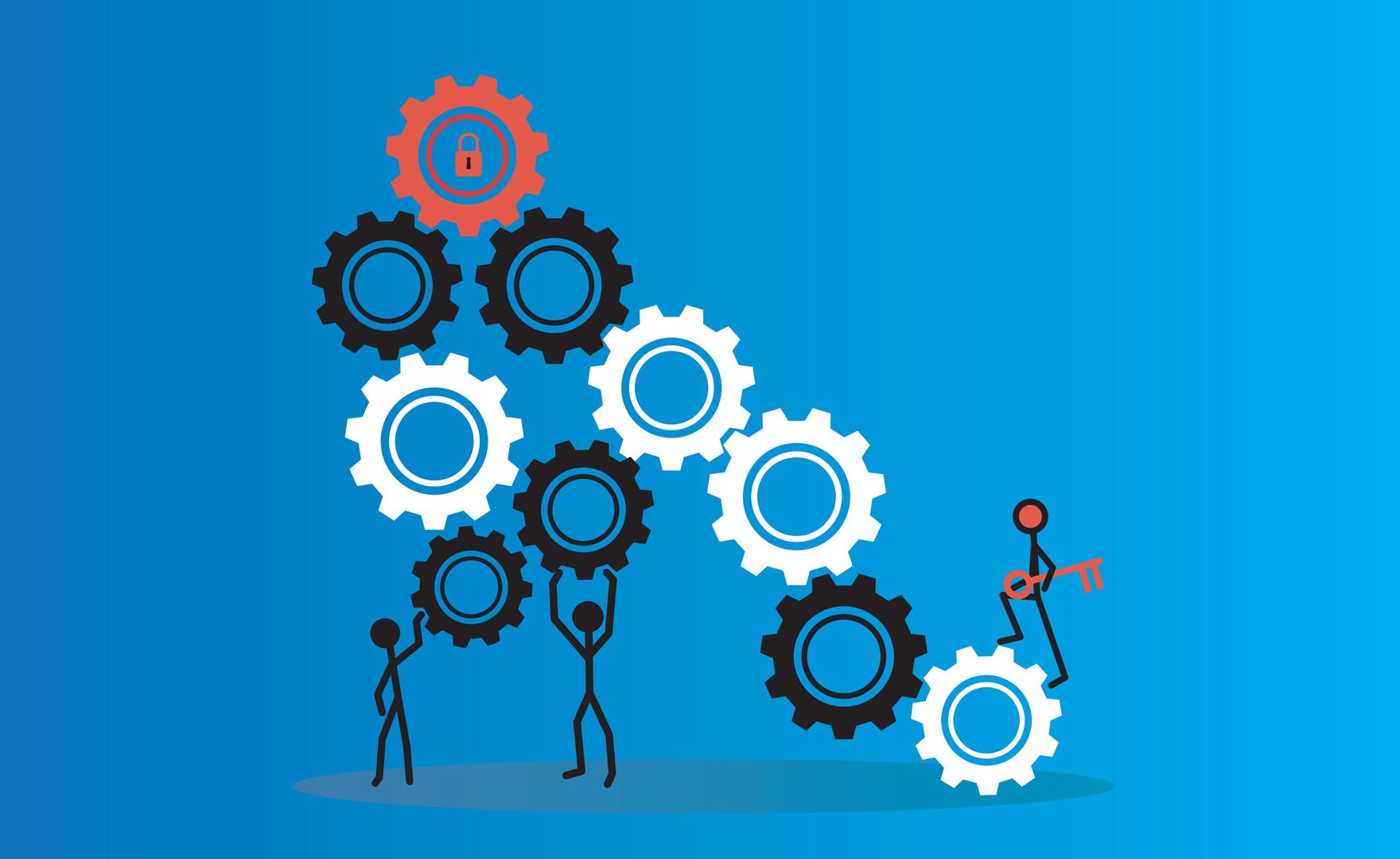 Illustration of productive team cogs in a wheel
