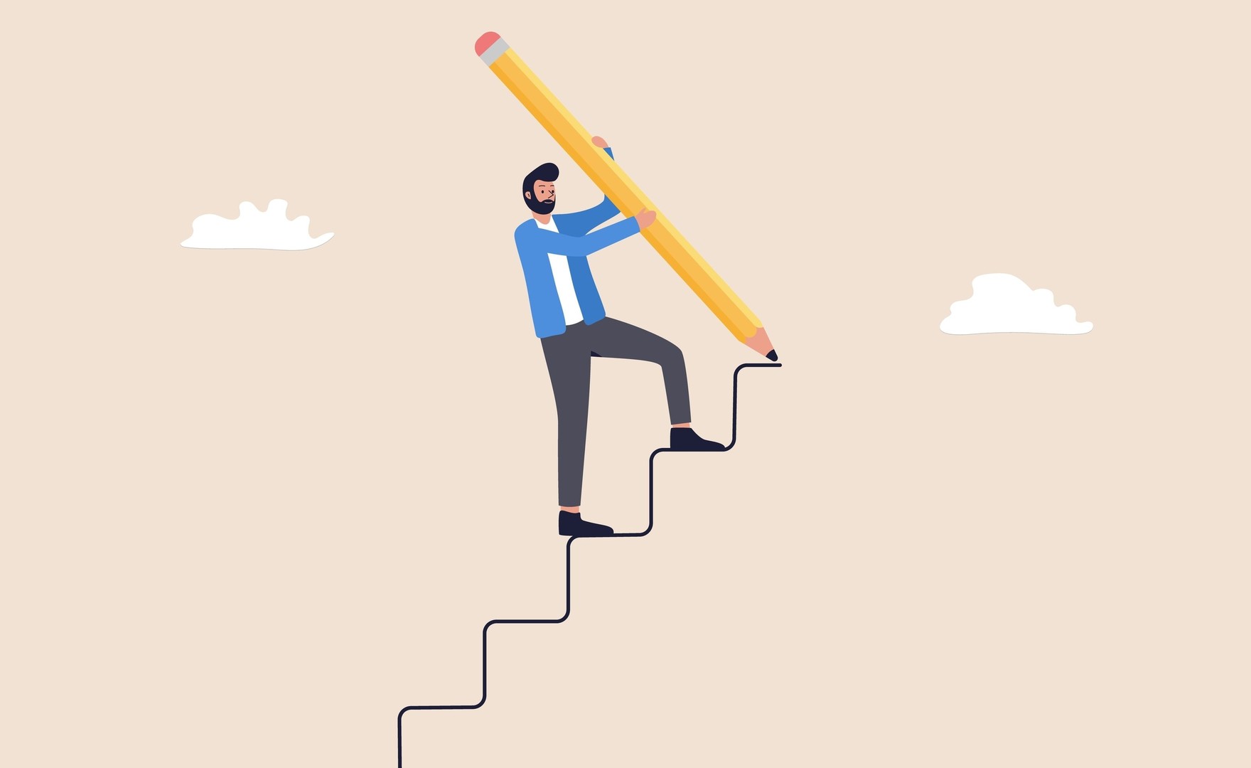 Illustration of a determined businessman ascending stairs